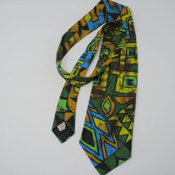 vtg 60s 70s Green BATIK Mod Disco Acetate Dacron Polyester Neck Tie 57" x 4 1/2" - Picture 2 of 6
